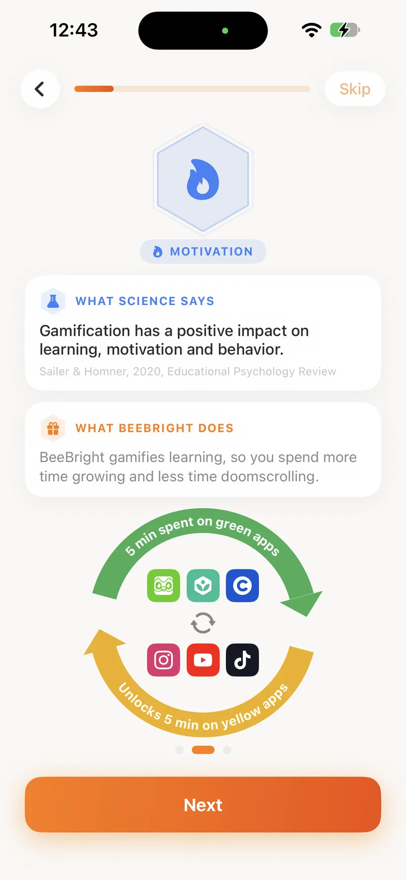 BeeBright onboarding screens