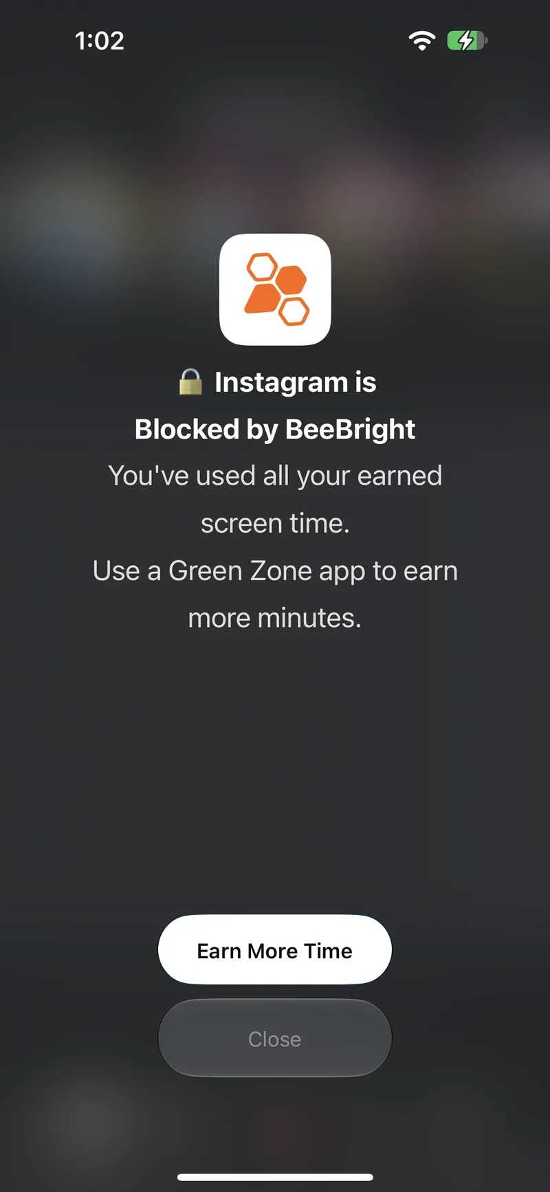 The BeeBright shield shown over a blocked app