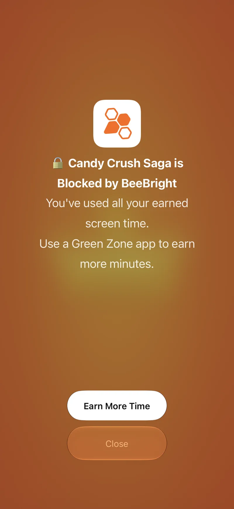 The BeeBright shield shown over a blocked app