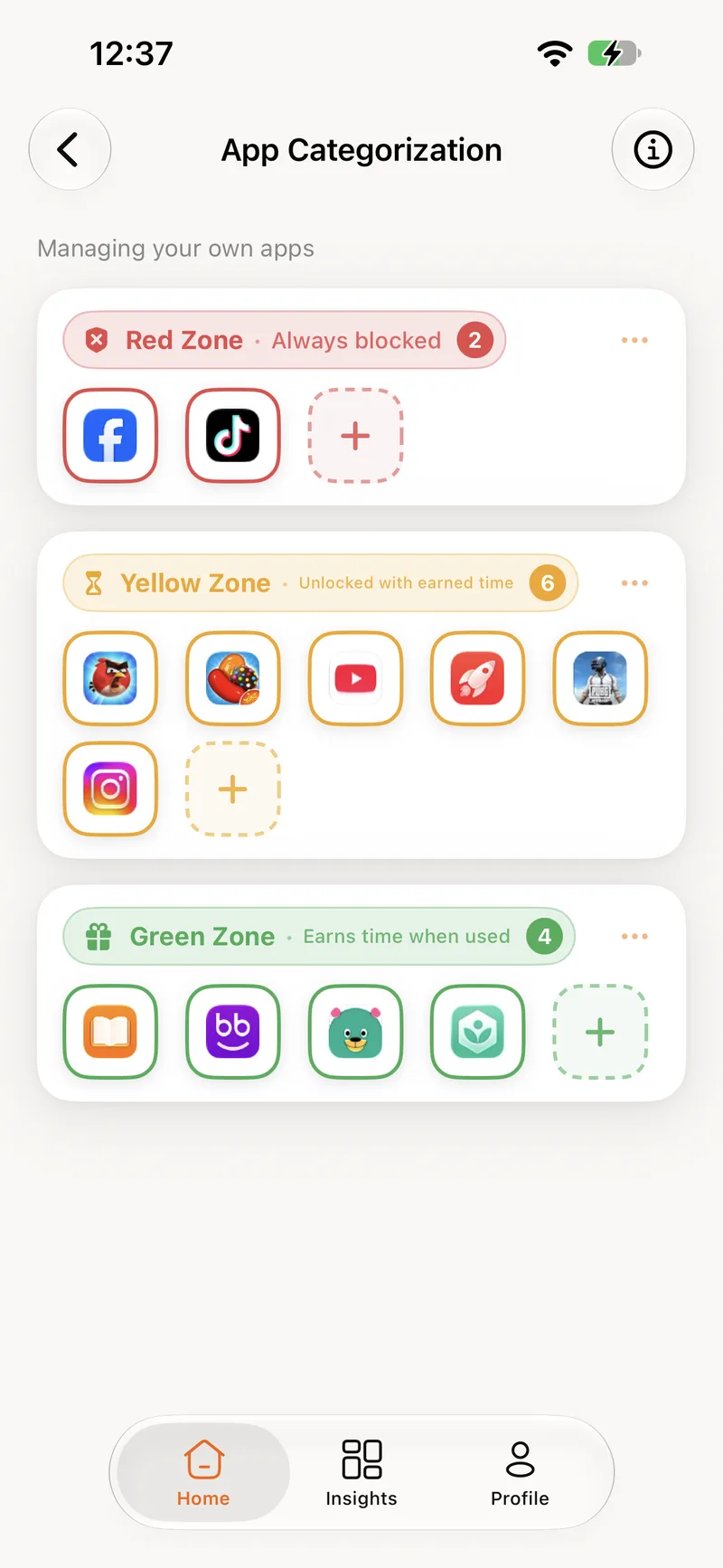 The red zone on the App Categorization screen